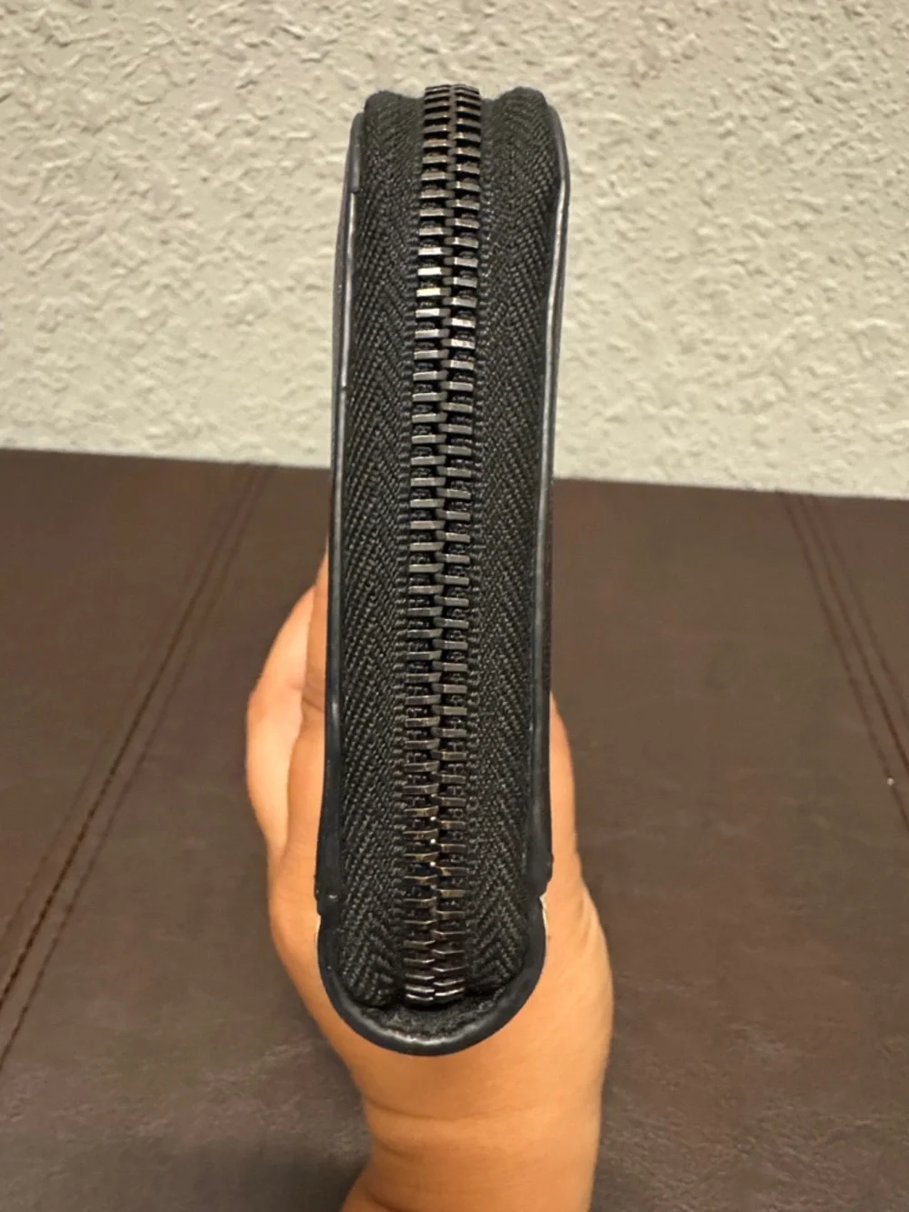 PRADA Black and White Saffiano Zip Wallet